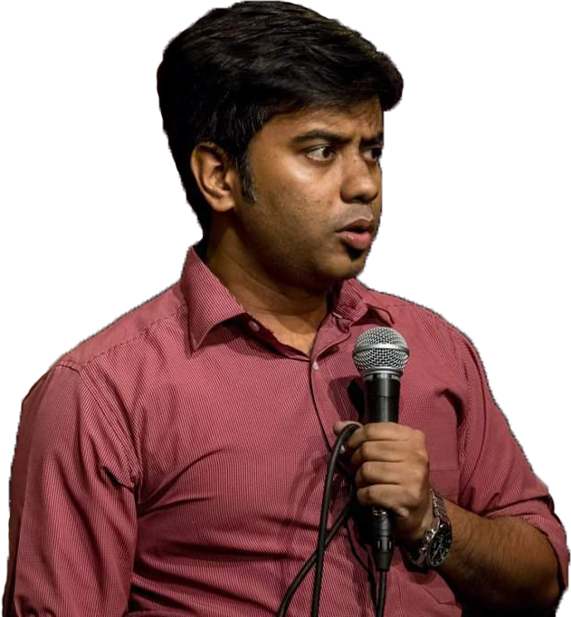 Parijat Sarkar mid-set, mic in hand